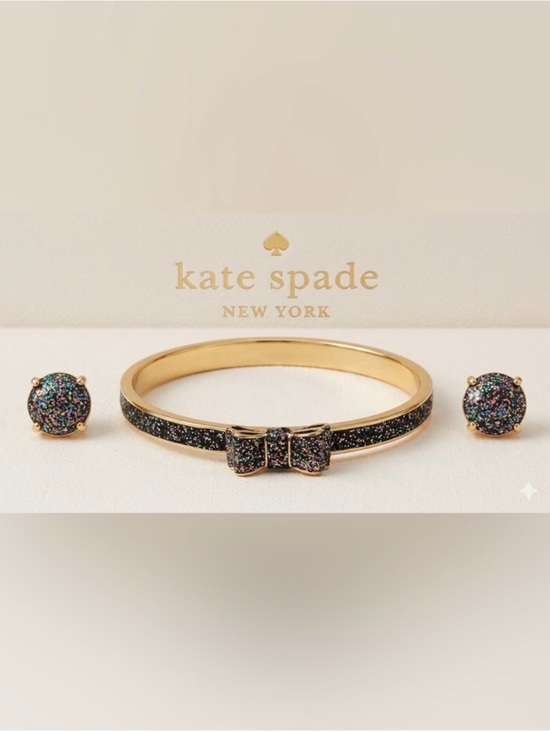kate spade Jewelry - Kate Spade Multi-Glitter Gold tone Bow Bangle Bracelet & Stud Earring Set - NWT